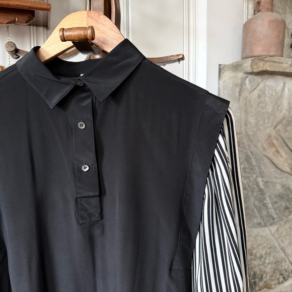 Vintage Silk Striped Balloon Sleeve Black Midi Dress - Picture 7 of 10